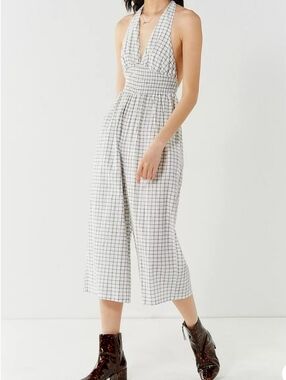Urban Outfitters Donna Rae Smocked Halter Jumpsuit